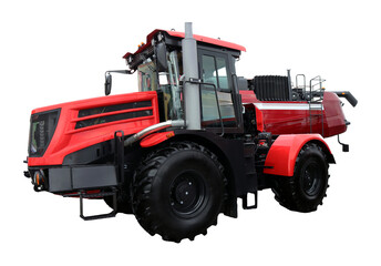 Fototapeta premium Universal farm tractor is seen working in agricultural fields, showcasing its robust design and capabilities. This powerful machine performs various tasks to support farming activities.