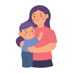 Beautiful Mothers Day Vector Showing a Tender Mother Son Embrace