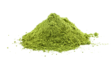 Pile of powdered matcha tea isolated on transparent background. Front view.
