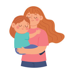 Obraz premium Beautiful Mothers Day Vector Showing a Tender Mother-Daughter Embrace