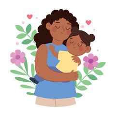 Loving Mothers Day Illustration with Flowers and Family Bonding