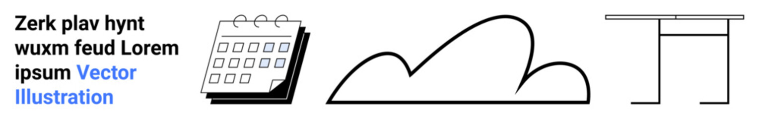 Calendar, abstract cloud, and desk outline showcasing modern aesthetics and efficiency. Ideal for planning, organization, minimalism, productivity, creativity, technology simple landing page