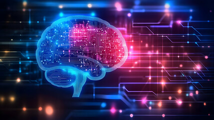 Obraz premium Digital brain circuit; AI concept background