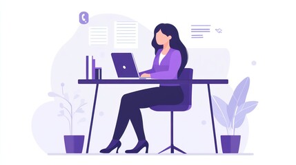 Businesswoman working at a desk with laptop.