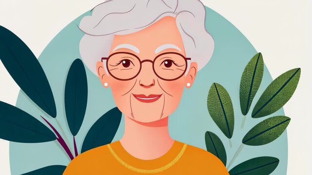 A vibrant vector art piece featuring a charming grandmother, showcasing her warmth in a modern, textured cartoon style.