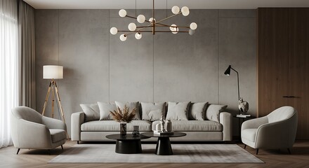 Serene Living Room Design Neutral Tones Modern Interior AI Generated