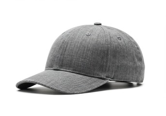 Fototapeta premium A gray baseball cap with a textured fabric finish isolated on a white background in a studio shot