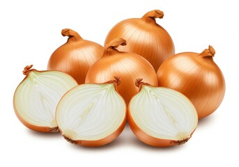 Fototapeta premium Onions whole halved golden brown isolated white background