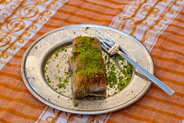 Traditional Sanliurfa dessert served in a copper plate, Turkey
