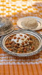 Kemeli Borani served in a copper plate, traditional Sanliurfa dish