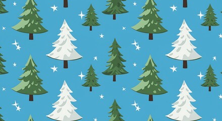 Fototapeta premium Winter Wonderland Seamless Pattern Green And White Trees AI Generated