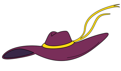 The Illustration of a Purple Hat with Yellow Ribbons