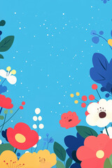Floral Birthday Certificate Design with Colorful Flowers and a Bright Blue Background