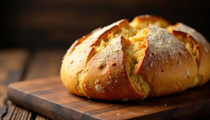 Artisanal bread loaf, crusty texture, golden brown , food photography, crust