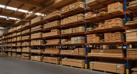 Fototapeta premium Entrepôt avec rayonnages de bois