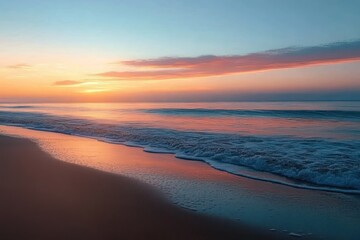 serene beach at sunset calm ocean warm hues