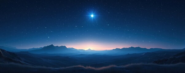 A Winter Night Sky with a Bright Star Over Serene Mountains in Bethlehem