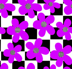 A drawing of large daisies in bright colors.Seamless pattern.