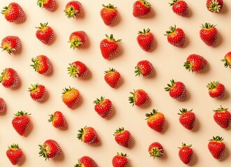 Fresh Strawberry Pattern on Beige Background Delicious and Healthy Eating