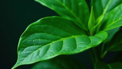 Close-up of dark green, glossy leaves on a rare, tropical plant, green, exotic, plant
