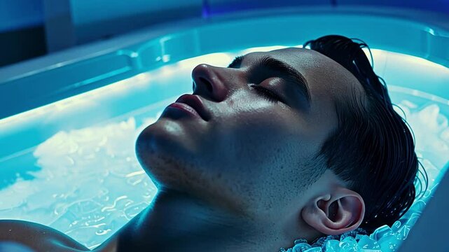 This young man undergoes cryosleep in a high-tech facility designed for future exploration.