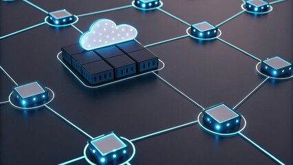 Serverless digital representation of serverless technology showcases interconnected nodes and cloud symbolizing modern computing infrastructure. glowing lines highlight connectivity and innovation