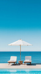 Obraz premium Luxurious poolside escape with sun loungers and ocean view