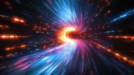 Futuristic Neon Light Trails Abstract Background with Dynamic Motion Blur and Glowing Highlights