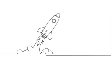 Minimalist Rocket Launch Line Art Depicting Space Exploration and Innovation