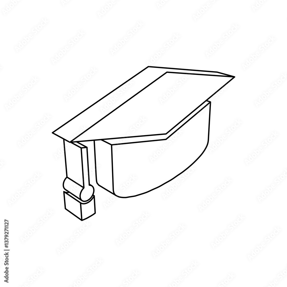 Poster the outline of a large square academic cap symbol is made with black lines. 3d view of the object in
