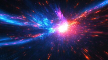 Cosmic Energy Explosion Neon Lights Digital Art Abstract Background