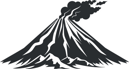 Fototapeta premium Black and white silhouette illustration of a volcanic eruption with smoke and ash.