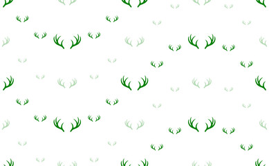 Seamless pattern of large and small green deer horns symbols. The elements are arranged in a wavy. Illustration on light green background