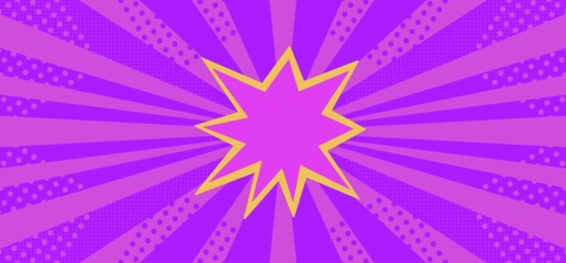 Fototapeta premium Vintage pop art purple background. Banner comic illustration 