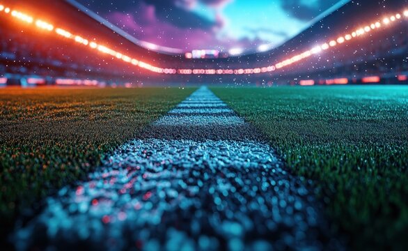 American Football Stadium Night View Vibrant Grass Field Ready for Game