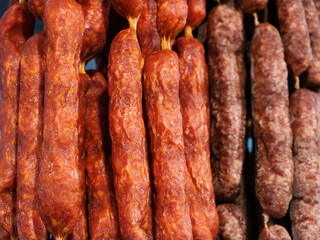 Spicy Paprika Salami and Traditional Sausage Assortment Display