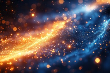 Fototapeta premium Cosmic Abstract Background in Vibrant Blue and Gold with Bokeh Effects and Ethereal Light