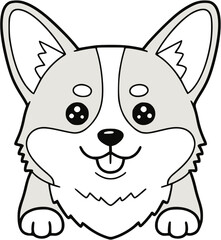 Obraz premium Cute Corgi Puppy with Front View Sitting Smiling and Happy with Detailed Black and White Vector 