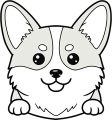 Obraz premium Cute Corgi Puppy with Front View Sitting Smiling and Happy with Detailed Black and White Vector 