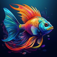 Fototapeta premium Isolated vibrant colorful swimming fish with flowing fins