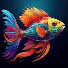 Fototapeta premium Isolated vibrant colorful swimming fish with flowing fins