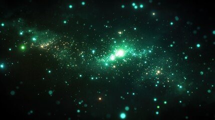 Fototapeta premium Glowing Green Stars in a Dark Universe with Fractal Light Effects and Cosmic Ambiance