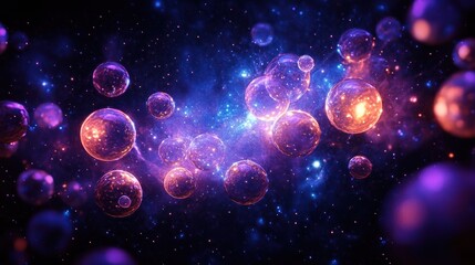 Ethereal Galaxy of Glowing Orbs and Nebulae with Dreamy Light Effects and Bokeh