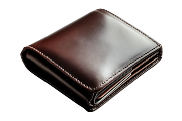 Handcrafted Dark Brown Leather Bi-Fold Wallet, Close-up Studio Shot