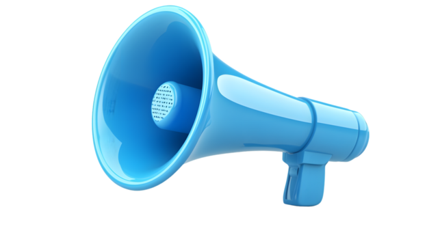 Blue Megaphone Icon 3D Isolated on White Background - Professional Communication Concept