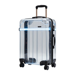 Transparent travel suitcase with LED lights isolated on transparent background