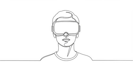 Abstract continuous line drawing of person wearing virtual reality headset