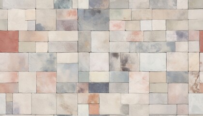Abstract stone wall texture, pastel colors, seamless pattern, varied shapes tile pattern