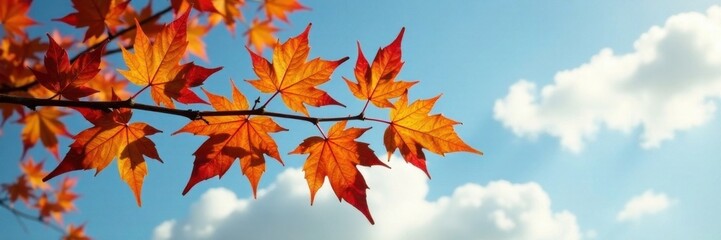 Fototapeta premium Colorful autumn leaves branch stretching towards the sky , branch, nature, harvest