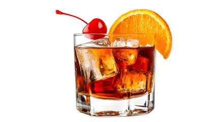 Classic Old Fashioned Cocktail with Orange Slice on Elegant Wooden Table Setting